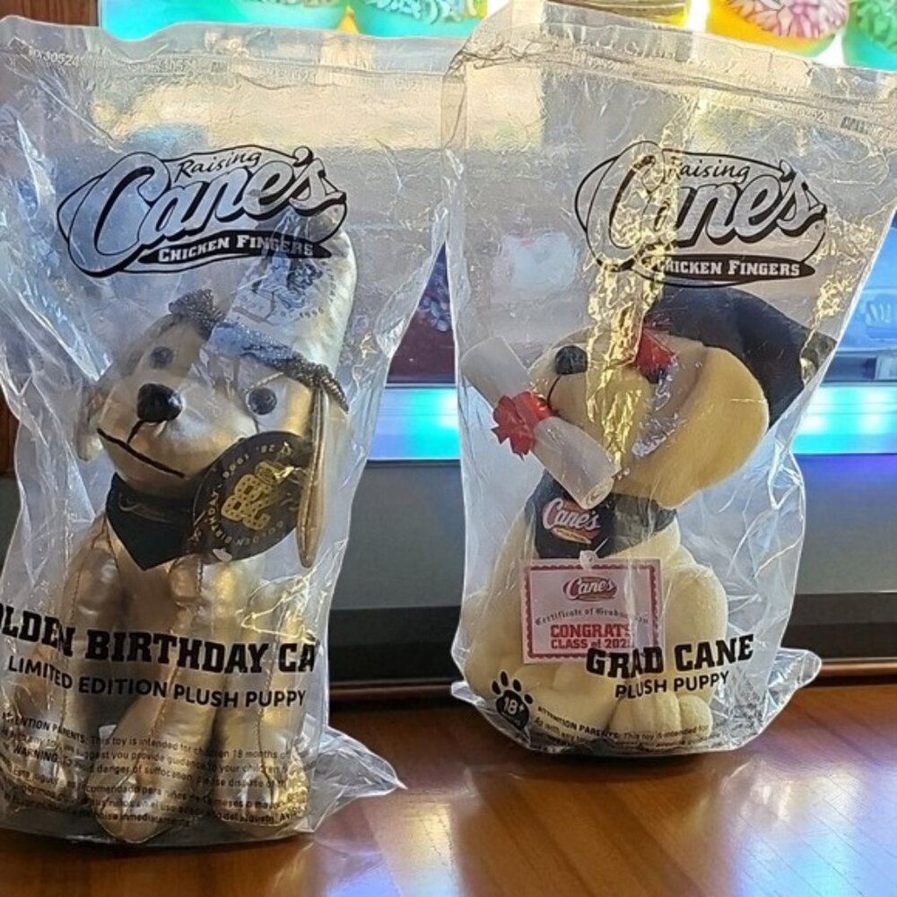 New factory sealed Raising Cane's Plush Puppy Set Birthday and Graduation 2025